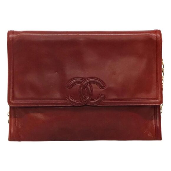 CHANEL Chain Shoulder Bag Lamb Skin Red Gold - Picture 10 of 16